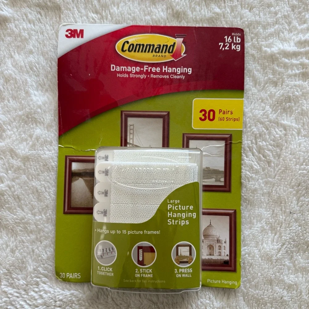 Command Damage-Free Hanging 17206 Large Picture Hanging Strips 30 Pairs White